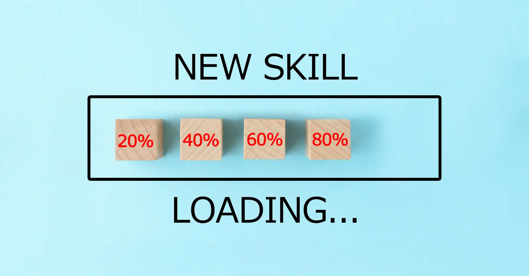 Progress bar on a blue background showing the incremental learning stages of a new skill, labeled from 20% to 80%.