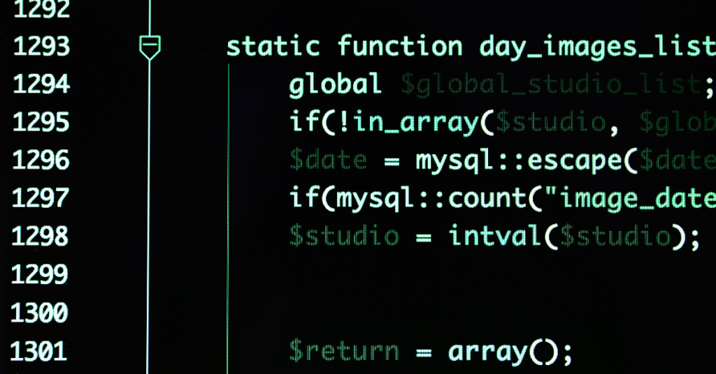 Close-up of code on a computer screen showing a static function in a programming script.