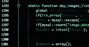Close-up of code on a computer screen showing a static function in a programming script.
